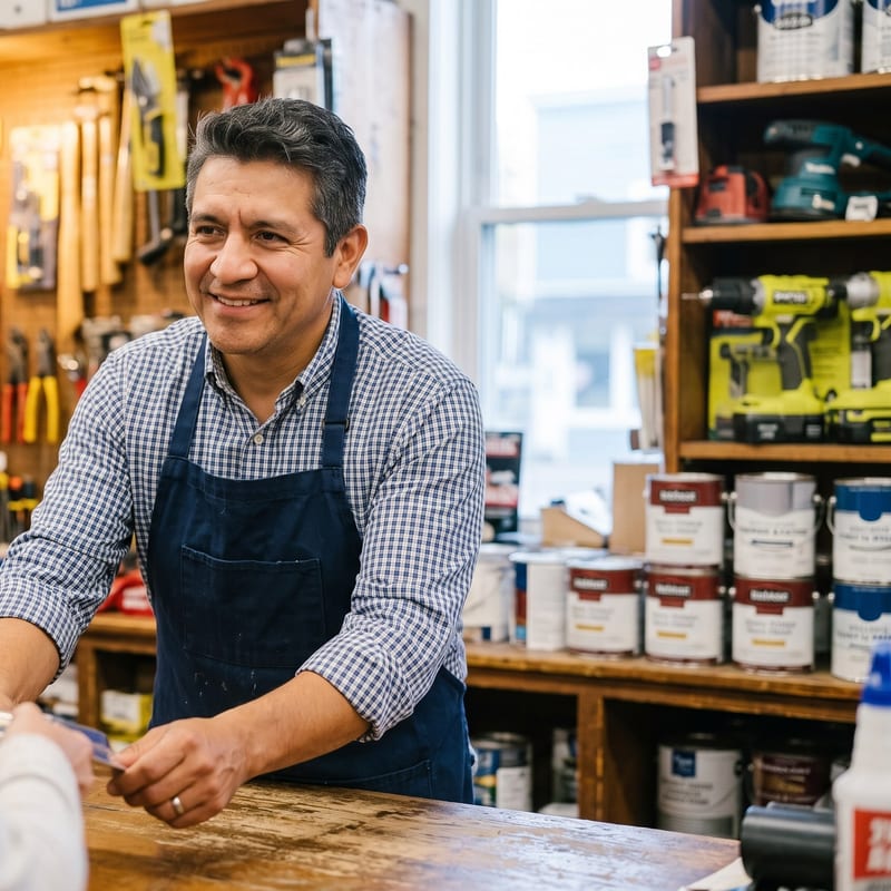 Behind the counter at Rivera Hardware