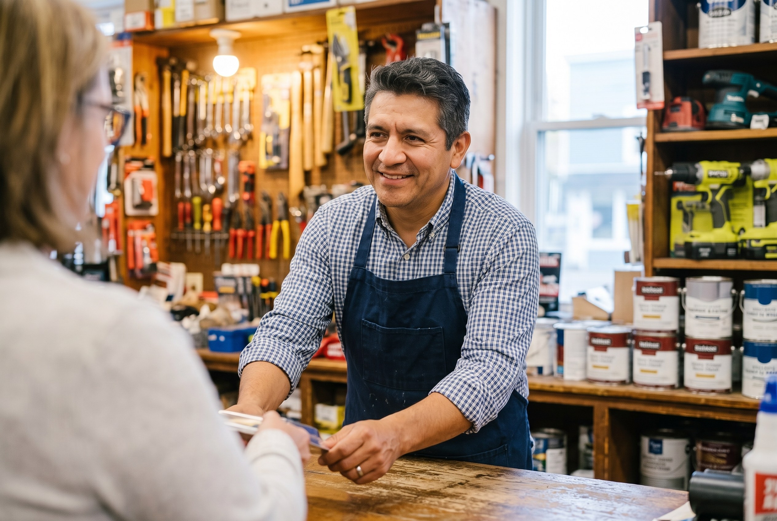 Behind the counter at Rivera Hardware